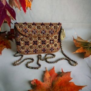Cost Plus World Market Embroidered Crossbody Bag - Brown and Purple